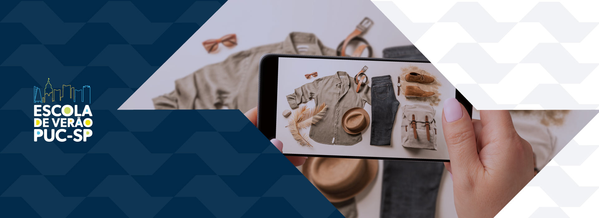 Imagem ilustrativa mostra mao segurando celular enquanto fotografa roupas