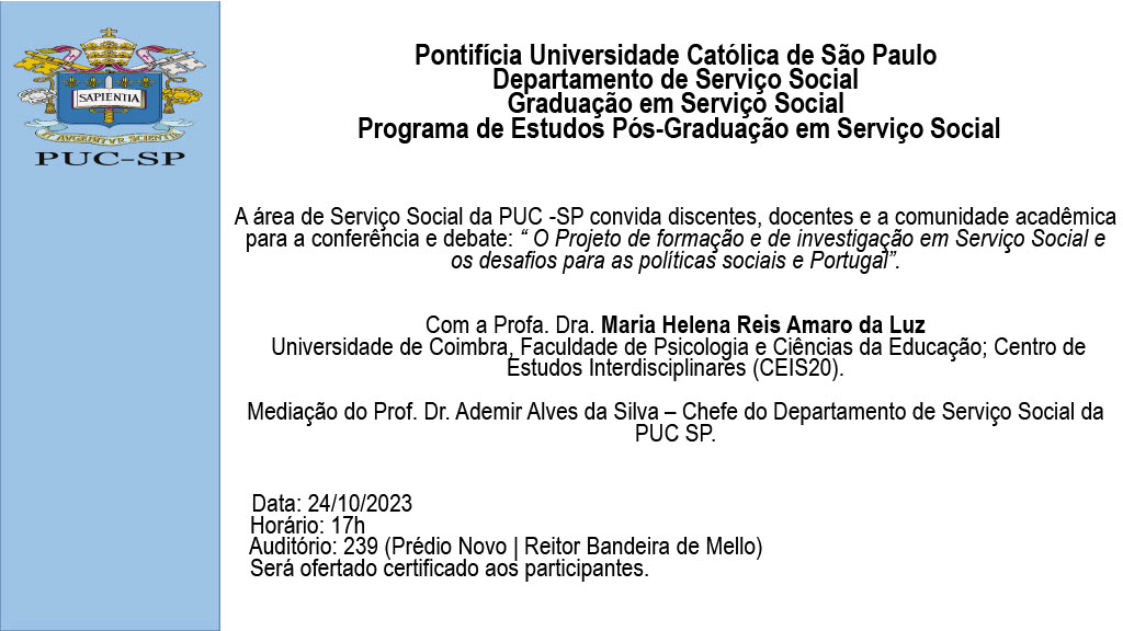 Convite |O Projeto de formação em Serviço Social e os Desafios para as Políticas Sociais em Portugal