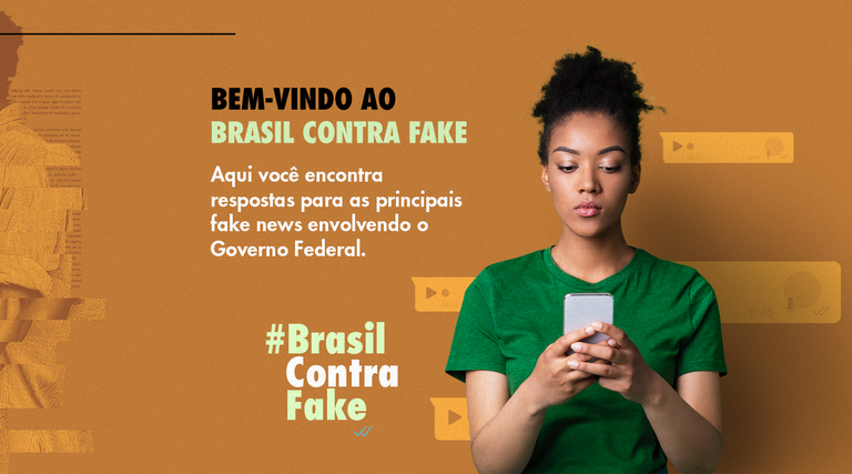 Imagem do site Brasil contra Fake mostra moça negra operando celular.
