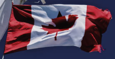 Bandeira do Canadá de fundo céu azul