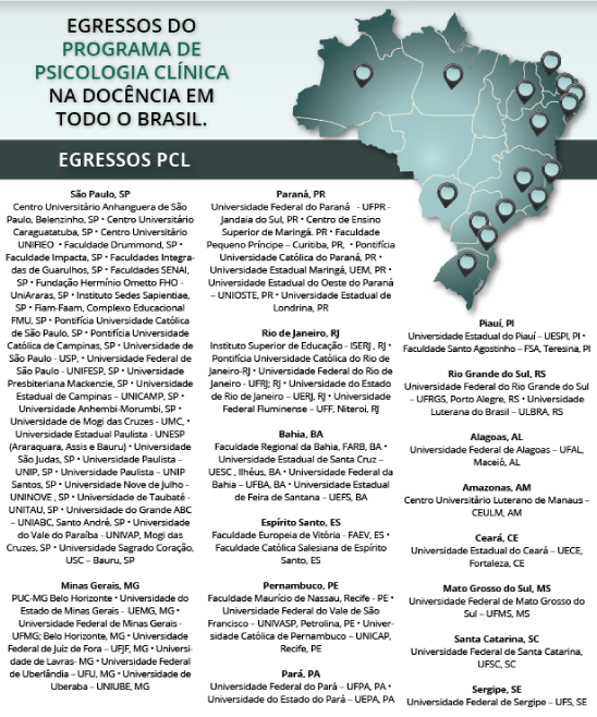 Mapa do Brasil com os programas de Egresso PCL